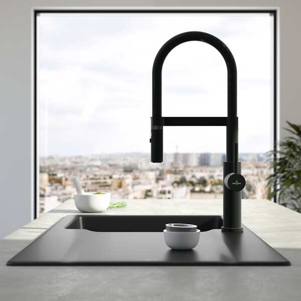VILLEROY ET BOCH - Robinet cuisine semi-pro  Steel expert 2.0 noir mat - large
