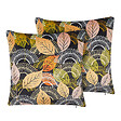 BELIANI - Lot de 2 coussins décoratifs LAGURUS Velours 45 x 45 cm Multicolore Motif de plante - vignette