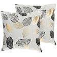 BELIANI - Lot de 2 coussins décoratifs LOTUS Coton 45 x 45 cm Blanc Doré Noir Motif de plante - vignette