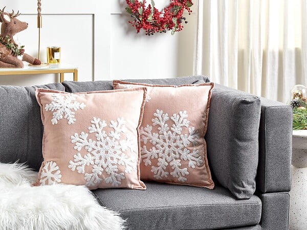 BELIANI - Lot de 2 coussins décoratifs MURRAYA Velours 45 x 45 cm Rose Motif de Noël - large