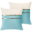 BELIANI - Lot de 2 coussins décoratifs ALLIUM Velours 45 x 45 cm Bleu À rayure - vignette