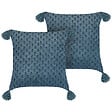 BELIANI - Lot de 2 coussins décoratifs RIBES Velours 45 x 45 cm Bleu foncé Motif floral - vignette