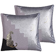 BELIANI - Lot de 2 coussins décoratifs DIGITALIS Coton 45 x 45 cm Gris Motif abstrait - vignette