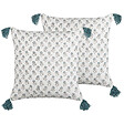 BELIANI - Lot de 2 coussins décoratifs CORNUS Coton 45 x 45 cm Bleu Motif floral - vignette