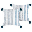 BELIANI - Lot de 2 coussins décoratifs TILIA Coton 45 x 45 cm Bleu Motif géométrique - vignette