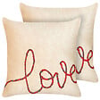 BELIANI - Lot de 2 coussins décoratifs ROTALA Coton 45 x 45 cm Beige Texte - vignette