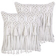 BELIANI - Lot de 2 coussins décoratifs BAMIAN Coton 45 x 45 cm Blanc cassé Motif géométrique - vignette