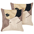 BELIANI - Lot de 2 coussins décoratifs SILPHIUM Coton 45 x 45 cm Marron Motif abstrait - vignette