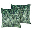BELIANI - Lot de 2 coussins décoratifs DIASCIA Velours 45 x 45 cm Vert Motif de plante - vignette