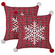 BELIANI - Lot de 2 coussins décoratifs LONICERA 45 x 45 cm Rouge Motif de Noël - vignette