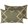 BELIANI - Lot de 2 coussins décoratifs GOPI Jute 30 x 50 cm Vert Motif oriental - vignette