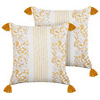 BELIANI - Lot de 2 coussins décoratifs BILOBA Coton 45 x 45 cm Jaune Motif floral - vignette