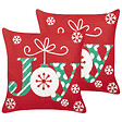 BELIANI - Lot de 2 coussins décoratifs GINGERBREAD Coton 45 x 45 cm Rouge Motif de Noël - vignette