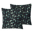 BELIANI - Lot de 2 coussins décoratifs TOADFLAX Velours 45 x 45 cm Vert Noir Motif de plante - vignette