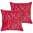 BELIANI - Lot de 2 coussins décoratifs SIDERASIS Velours 45 x 45 cm Rouge Texte - vignette