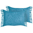 BELIANI - Lot de 2 coussins décoratifs MABA Coton 50 x 35 cm Bleu Unicolore - vignette