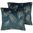 BELIANI - Lot de 2 coussins décoratifs FREESIA Velours 45 x 45 cm Bleu paon Motif de plante - vignette