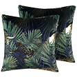 BELIANI - Lot de 2 coussins décoratifs BELLEROSE Velours 45 x 45 cm Vert foncé Motif de plante - vignette