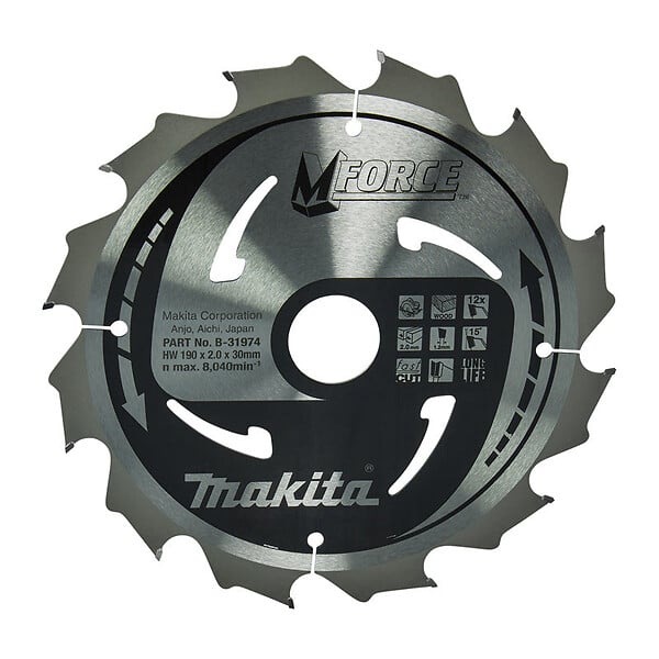 MAKITA - Lame de scie circulaire, MAKITA  B-32041  M-Force T.C.T, 190 x 30 mm, 24 dents, pour bois - large