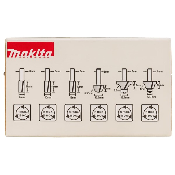 MAKITA - Coffret de 6 fraises MAKITA D-53540 pour défonceuse (queue 8mm) - large