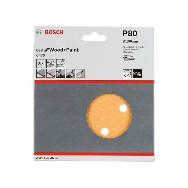 BOSCH - 5 feuilles abrasives BOSCH Professional C470 Best for Wood and Paint pour ponceuses excentriques Ø 150mm - 6 trous - large