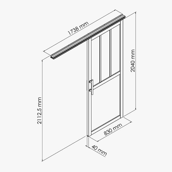 COULICOOL - Porte Coulissante avec Rail - Atelier Noire 83 cm - Avec poignée - large