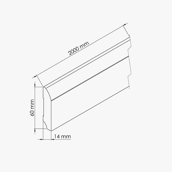 TECNOPROFILS - Plinthe MDF 2 m - Blanc - Lot de 5 - 60 x 14 mm - large