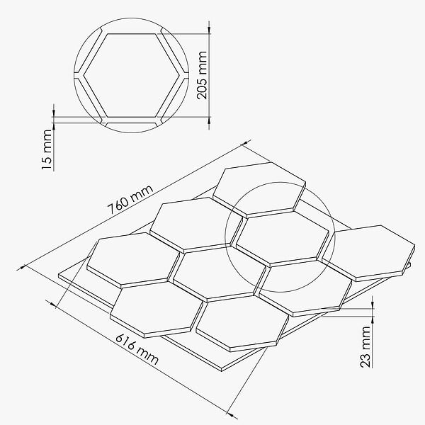 MON MARCHE DECO - Lot de 2 Panneaux Hexagonaux H. 76 cm L. 62 cm - Chêne Brun Feutre Noir - large