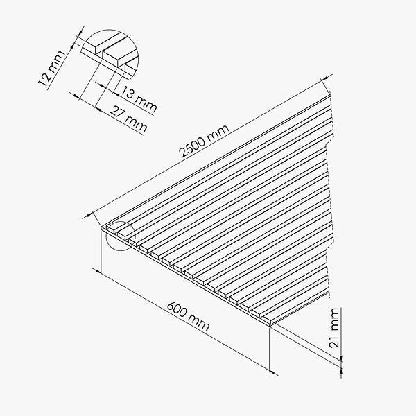 MON MARCHE DECO - Lot de 2 Panneaux Tasseaux Bois - Chêne Gris Feutre Noir - 3 m² - large