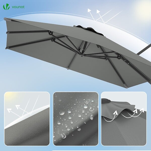 VOUNOT - Parasol deporte inclinable Premium carre avec housse protection 3x3m Gris - large