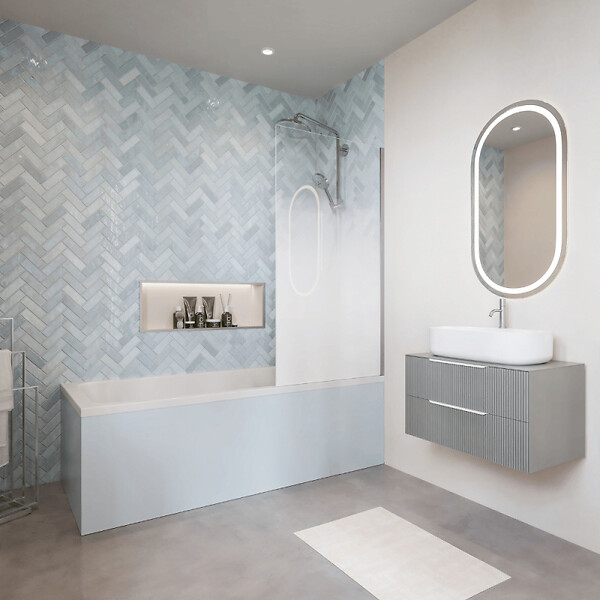 VILLEROY ET BOCH - Baignoire droite  Oberon quaryl 180 x 80 cm  + Pare bain droite AURYS Mist 1 chromé - large