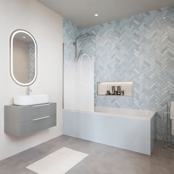 VILLEROY ET BOCH - Baignoire droite  Oberon quaryl 190 x 90 cm  + Pare bain gauche AURYS Mist 1 chromé - large