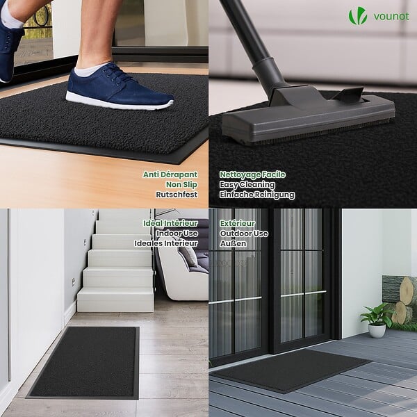 VOUNOT - Tapis de porte paillasson 60x90cm Noir - large