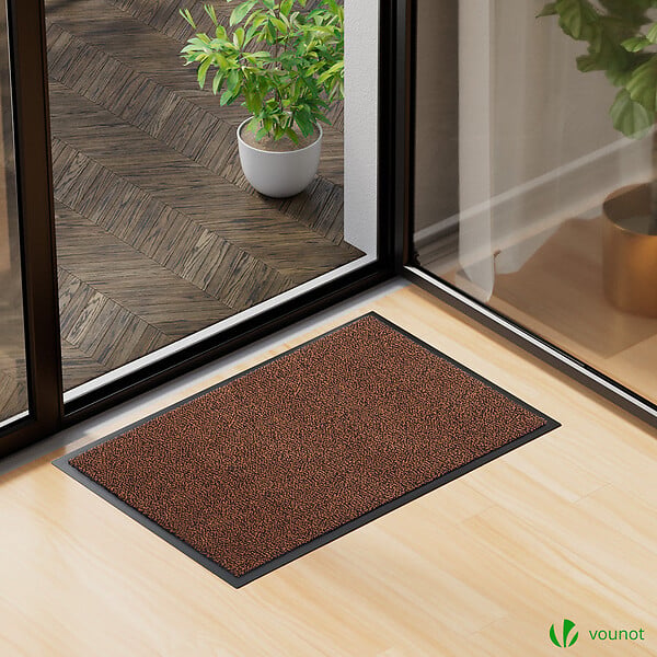 VOUNOT - Lot de 2 Tapis de porte paillasson 60x90cm Marron-Noir - large