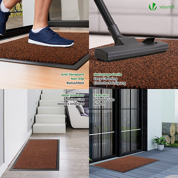 VOUNOT - Lot de 2 Tapis de porte paillasson 60x90cm Marron-Noir - large