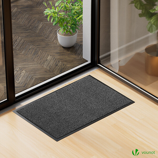 VOUNOT - Lot de 2 Tapis de porte paillasson 60x90cm Gris-Noir - large