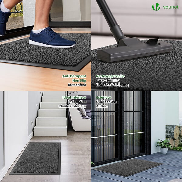 VOUNOT - Lot de 2 Tapis de porte paillasson 60x90cm Gris-Noir - large