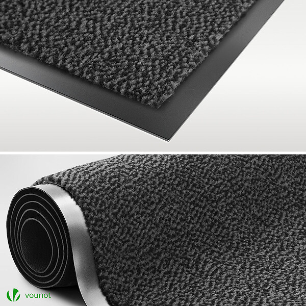 VOUNOT - Lot de 2 Tapis de porte paillasson 60x90cm Gris-Noir - large