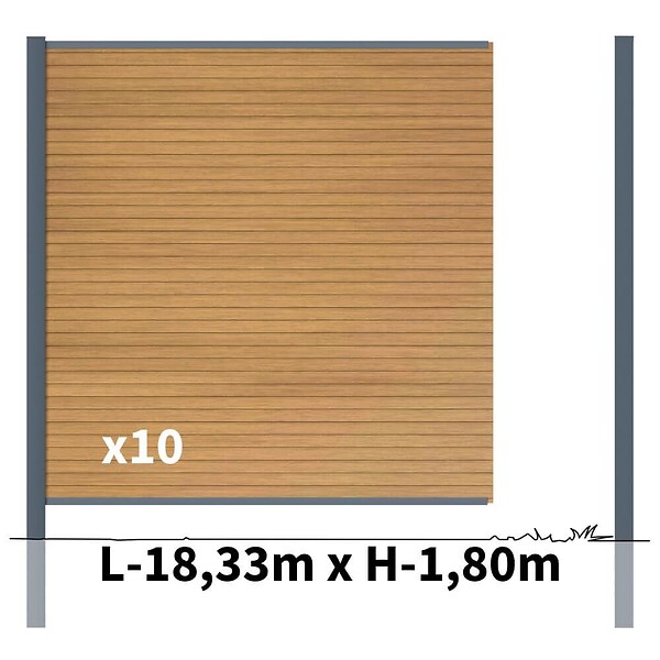 DECKLINEA - Kit clôture composite poteau à sceller - SANTOS Cèdre H-1,8m - large
