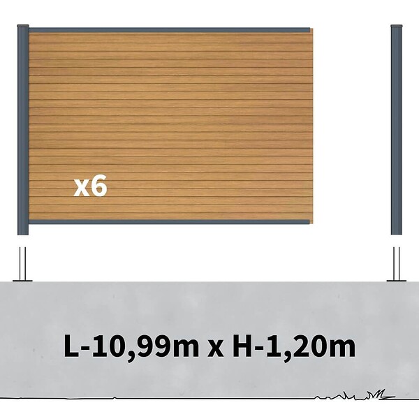 DECKLINEA - Kit clôture composite sur muret poteau sur platines - SANTOS Cèdre H-1,2m - large