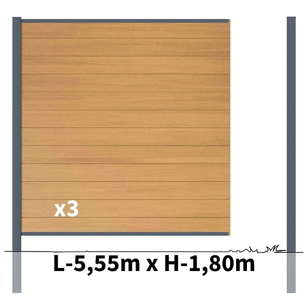 DECKLINEA - Kit clôture composite poteau à sceller - CRUZ Cèdre H-1,8m - large