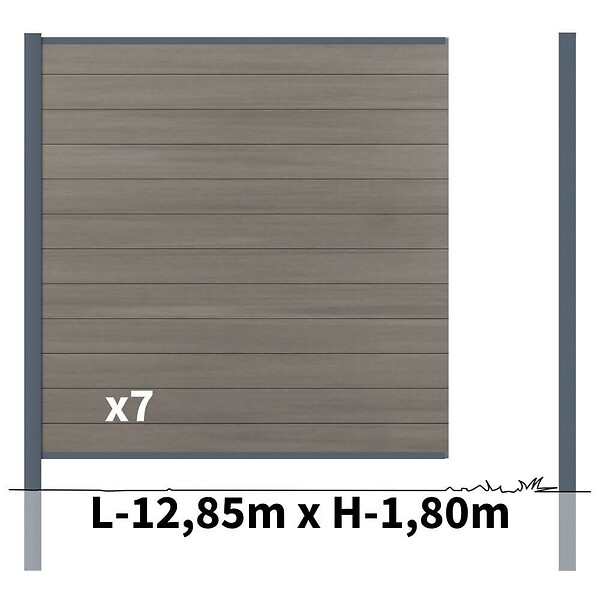 DECKLINEA - Kit clôture composite poteau à sceller - CRUZ Argent H-1,8m - large