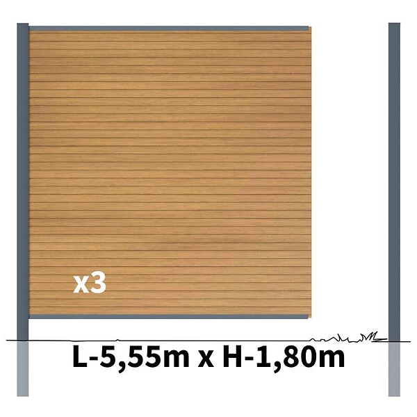 DECKLINEA - Kit clôture composite poteau à sceller - SANTOS Cèdre H-1,8m - large