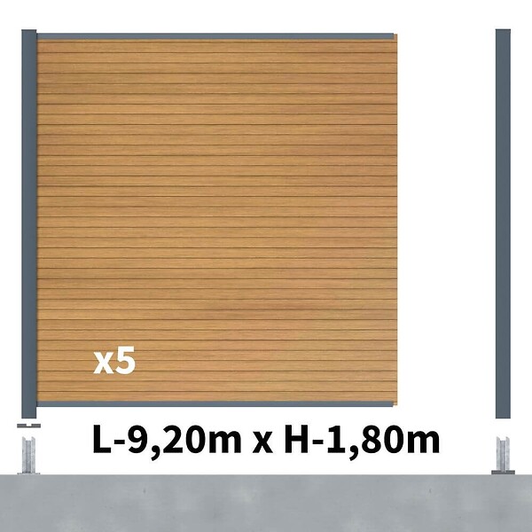 DECKLINEA - Kit clôture composite poteau sur platines - SANTOS Cèdre H-1,8m - large