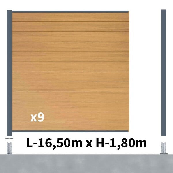 DECKLINEA - Kit clôture composite poteau sur platines - CRUZ Cèdre H-1,8m - large