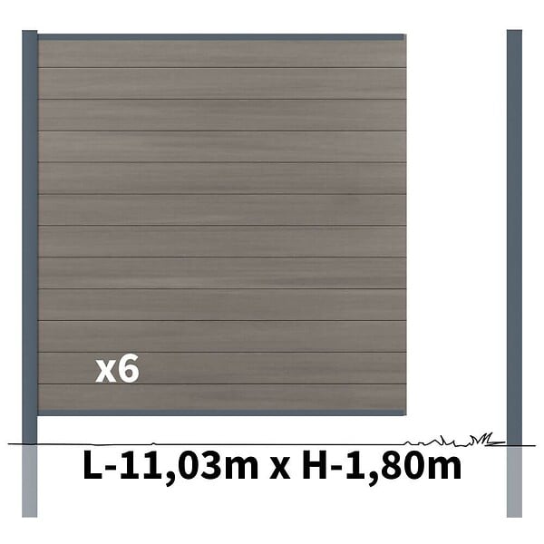 DECKLINEA - Kit clôture composite poteau à sceller - CRUZ Argent H-1,8m - large