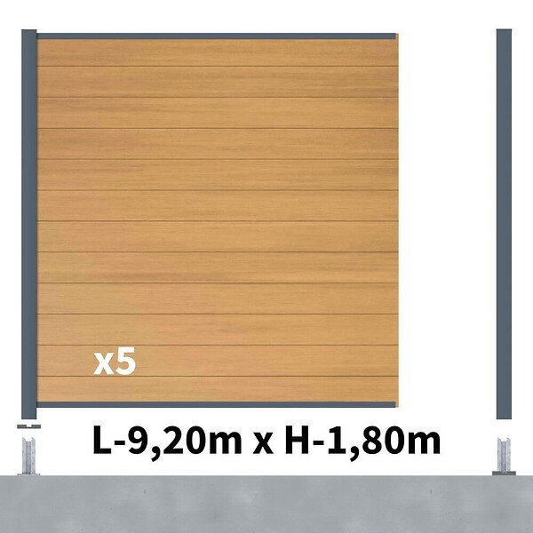 DECKLINEA - Kit clôture composite poteau sur platines - CRUZ Cèdre H-1,8m - large