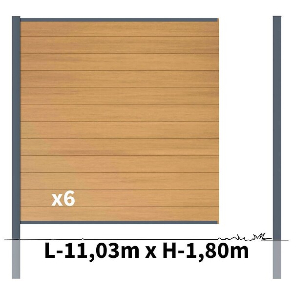 DECKLINEA - Kit clôture composite poteau à sceller - CRUZ Cèdre H-1,8m - large