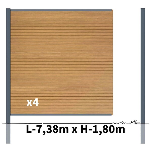 DECKLINEA - Kit clôture composite poteau à sceller - SANTOS Cèdre H-1,8m - large