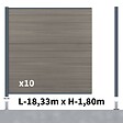 DECKLINEA - Kit clôture composite poteau sur platines - CRUZ Argent H-1,8m - vignette